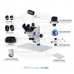 Kaisi TX-350E trinocular microscope, 7X-50X magnification and WF10x23 square eyepiece, professional mobile phone repair microscope for electronic repair laboratory microscope