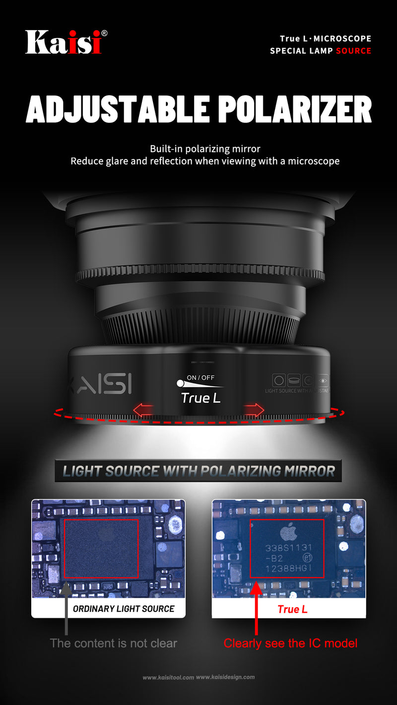 kaisi true L ring light, special light source for microscopes, adjustable polarized ring light, snap-on with oil-proof lens RL2 ring light