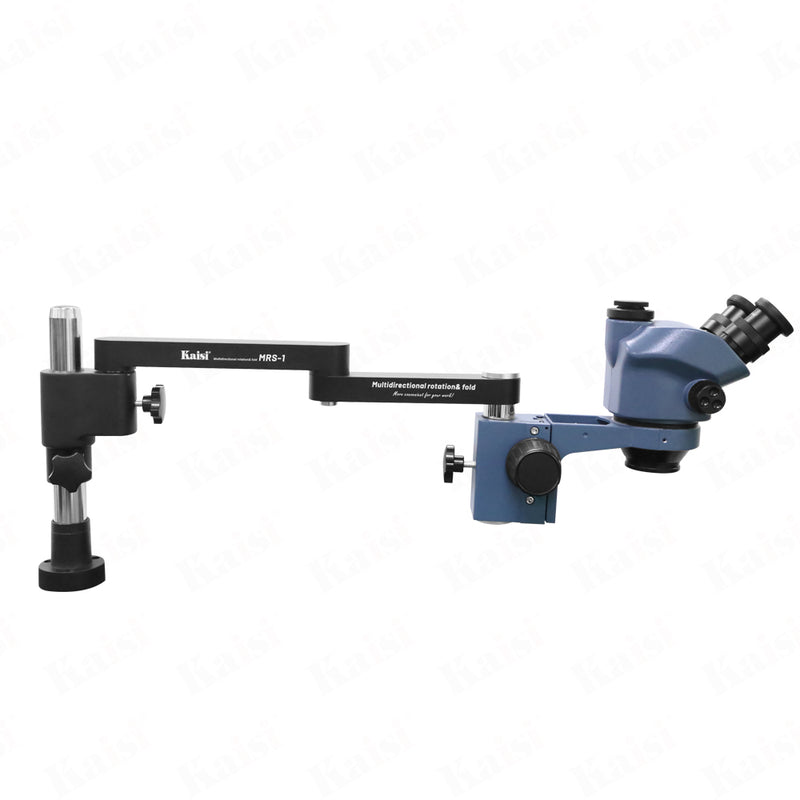 KAISI 37050 triocular Continuous Zoom microscope MRS Stand is retractable, the microscope is fixed to the tabletop and can be rotated 360 degrees