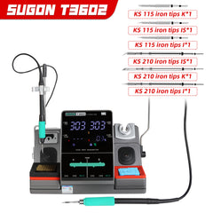 The SUGON T3602 welding table works simultaneously in two stations and can be used for precision electronic repair of 210/115 handle welding heads